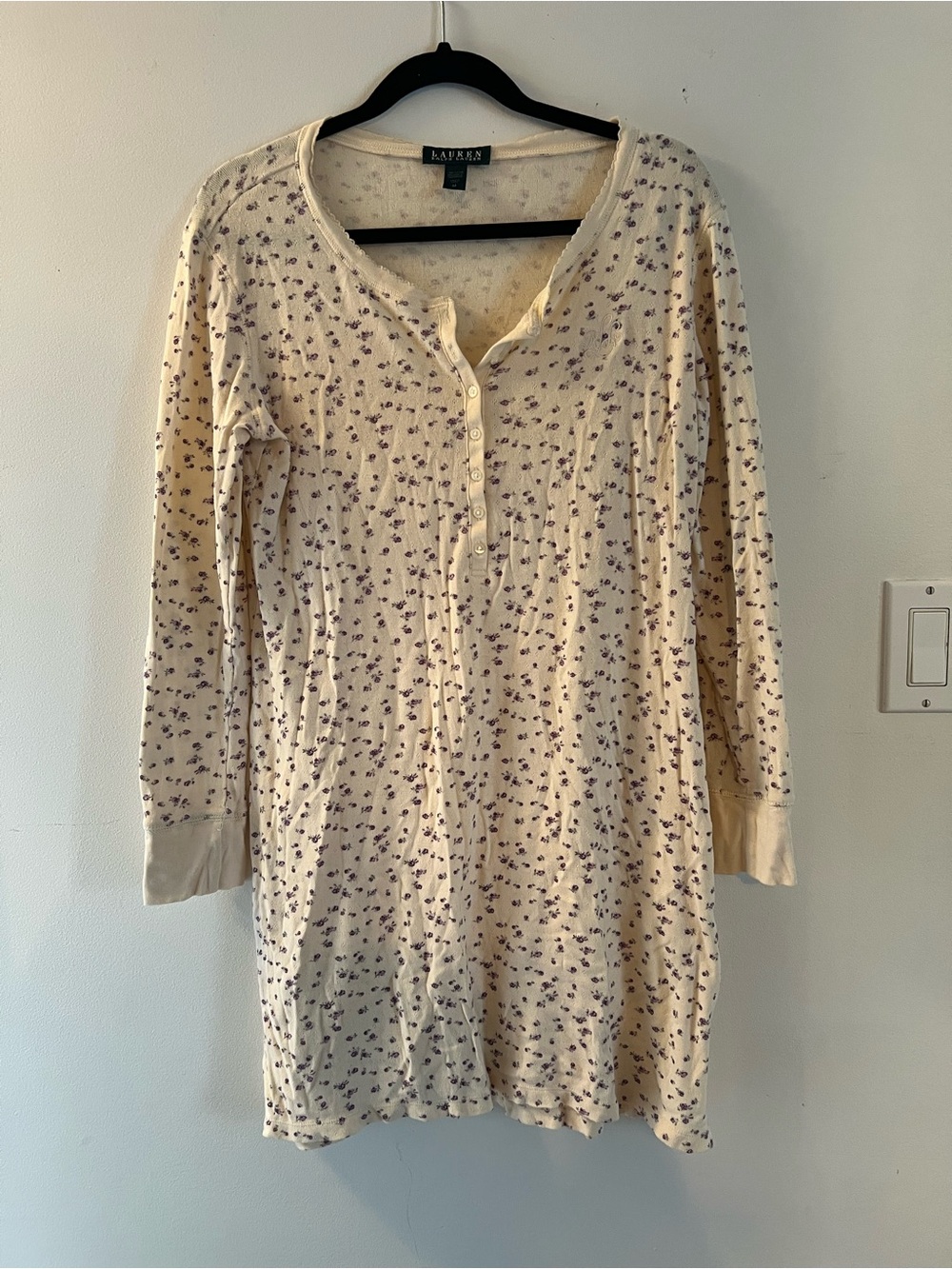Ralph Lauren Cream Henley Sweater with Purple Floral Print